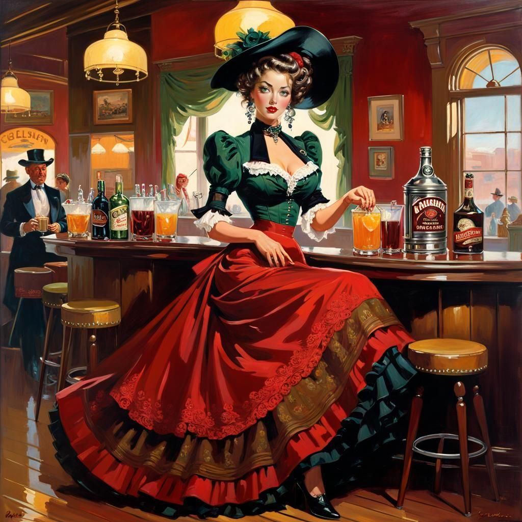 Stunning Saloon Woman Portrait in Vintage Style