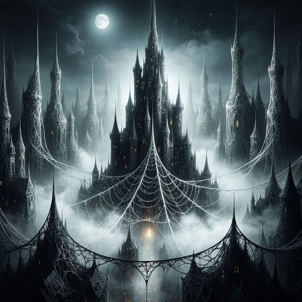 Dark Fantasy City of Silver Spider Webs