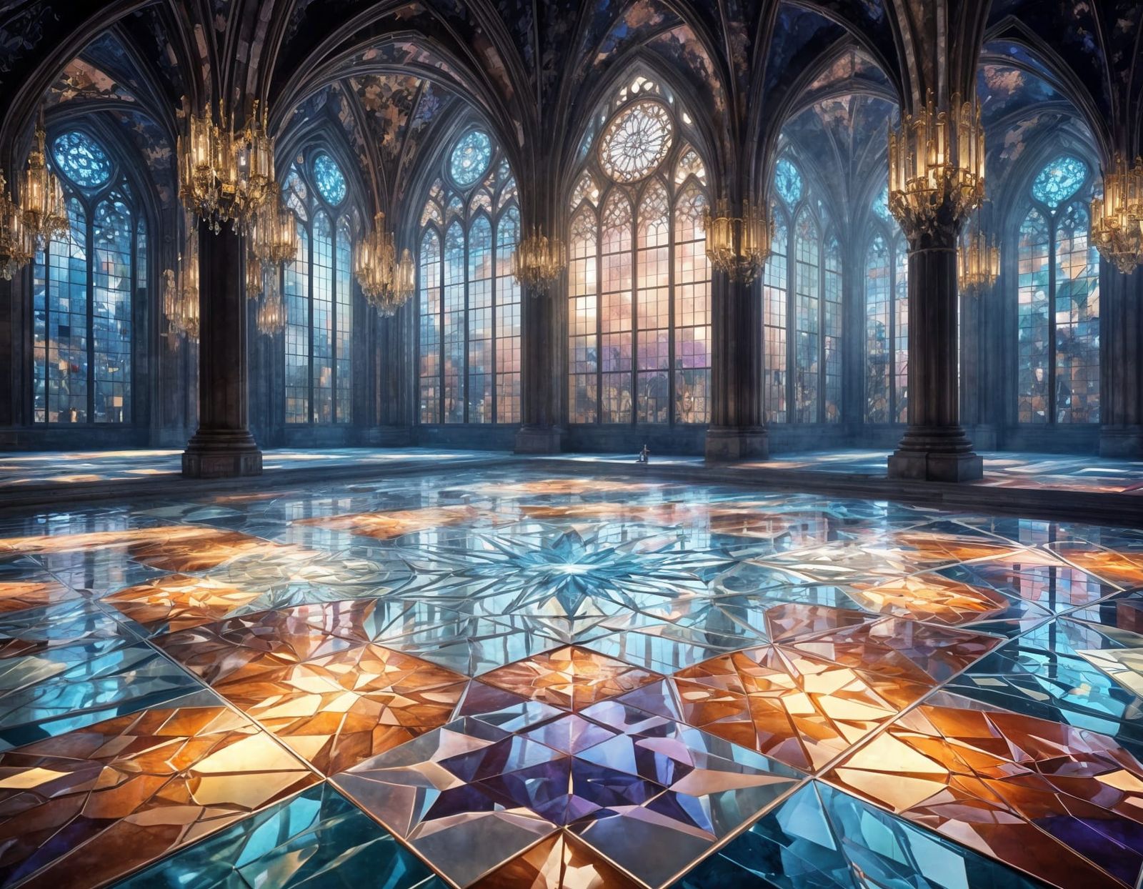 Magical Gothic Crystal Floor with Brilliant Lighting