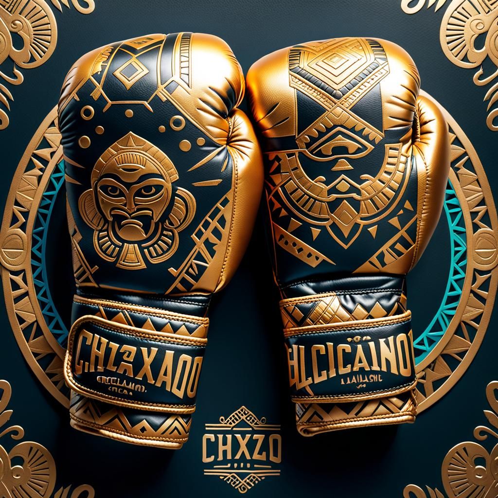 Chicano Art Boxing Gloves with Aztec Patterns
