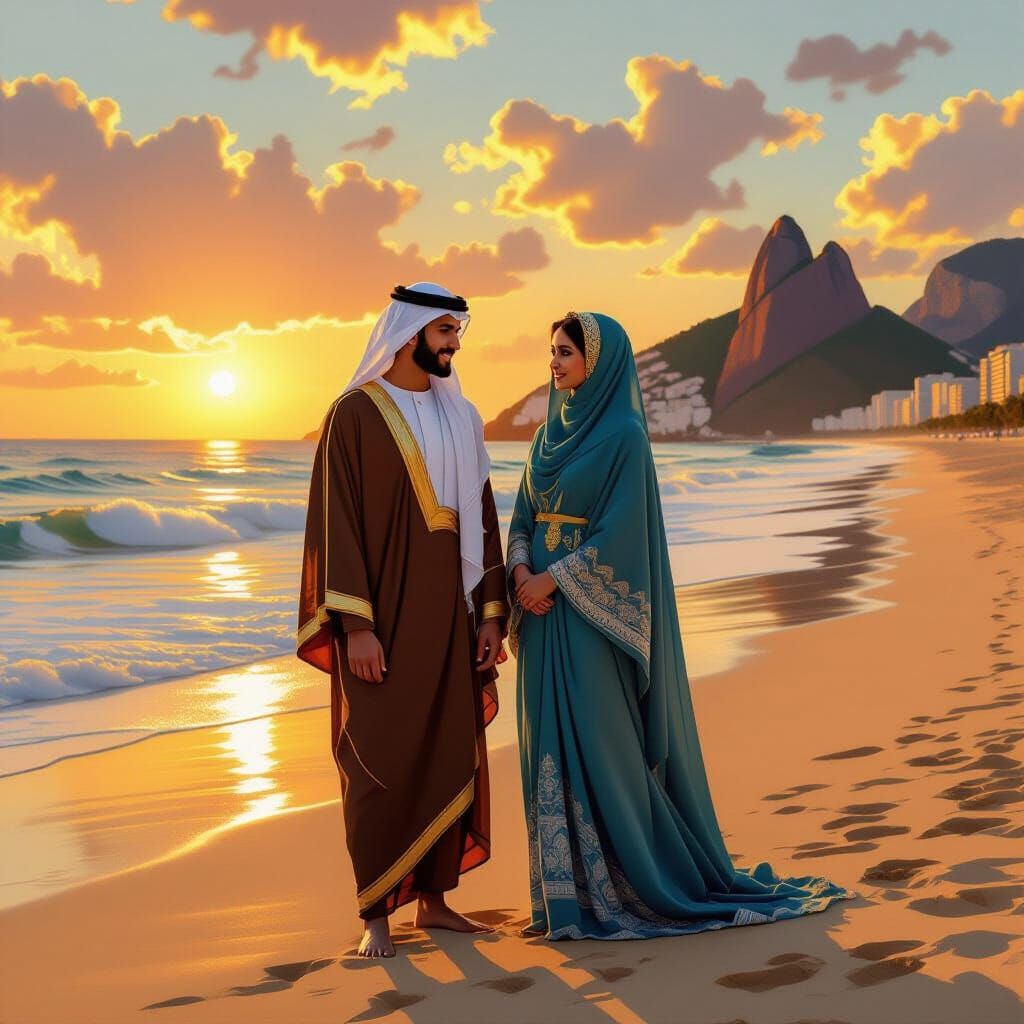 Jindra and Saudi Princess on Copacabana Beach at Golden Hour