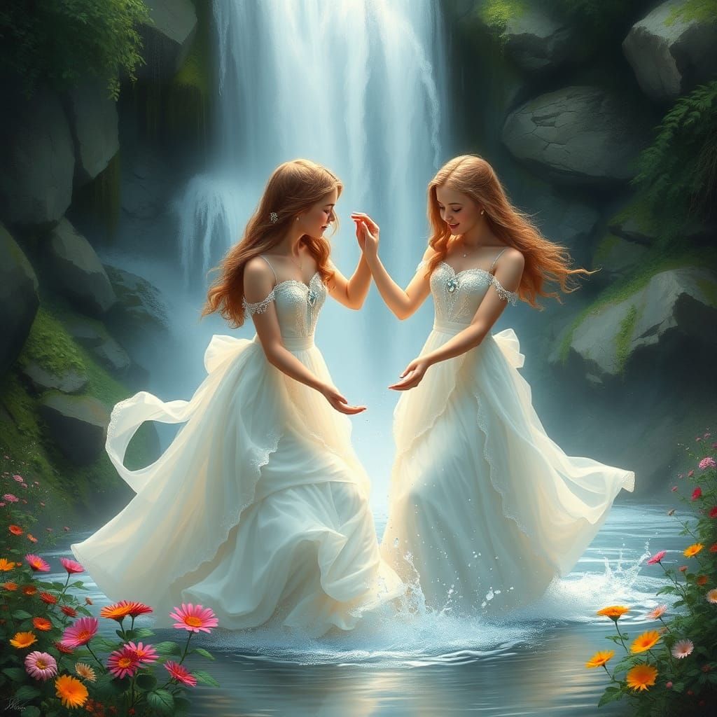Enchanting Waterfall Scene in Kinkade Style