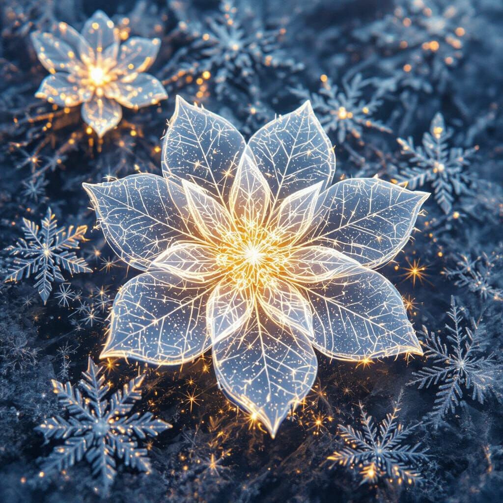 Glowing Ice Flowers With Fractal Frost Patterns