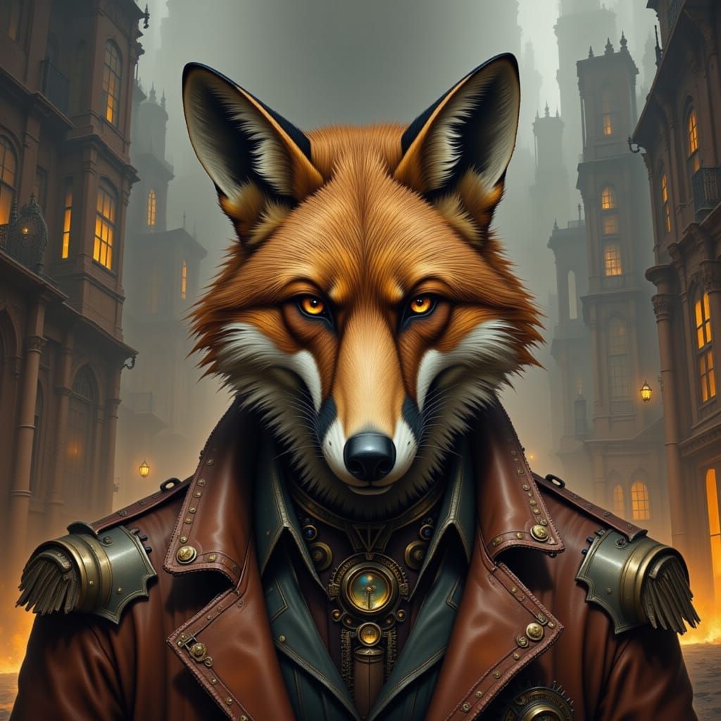 Steampunk Fox Sleuth in Victorian Setting
