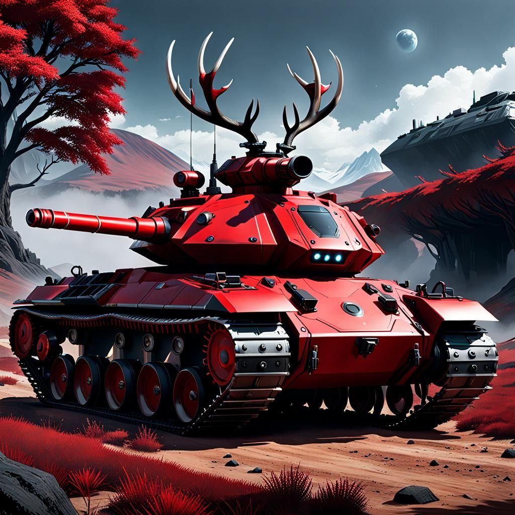 Sci-Fi Tank with Antlers in Video Game Setting