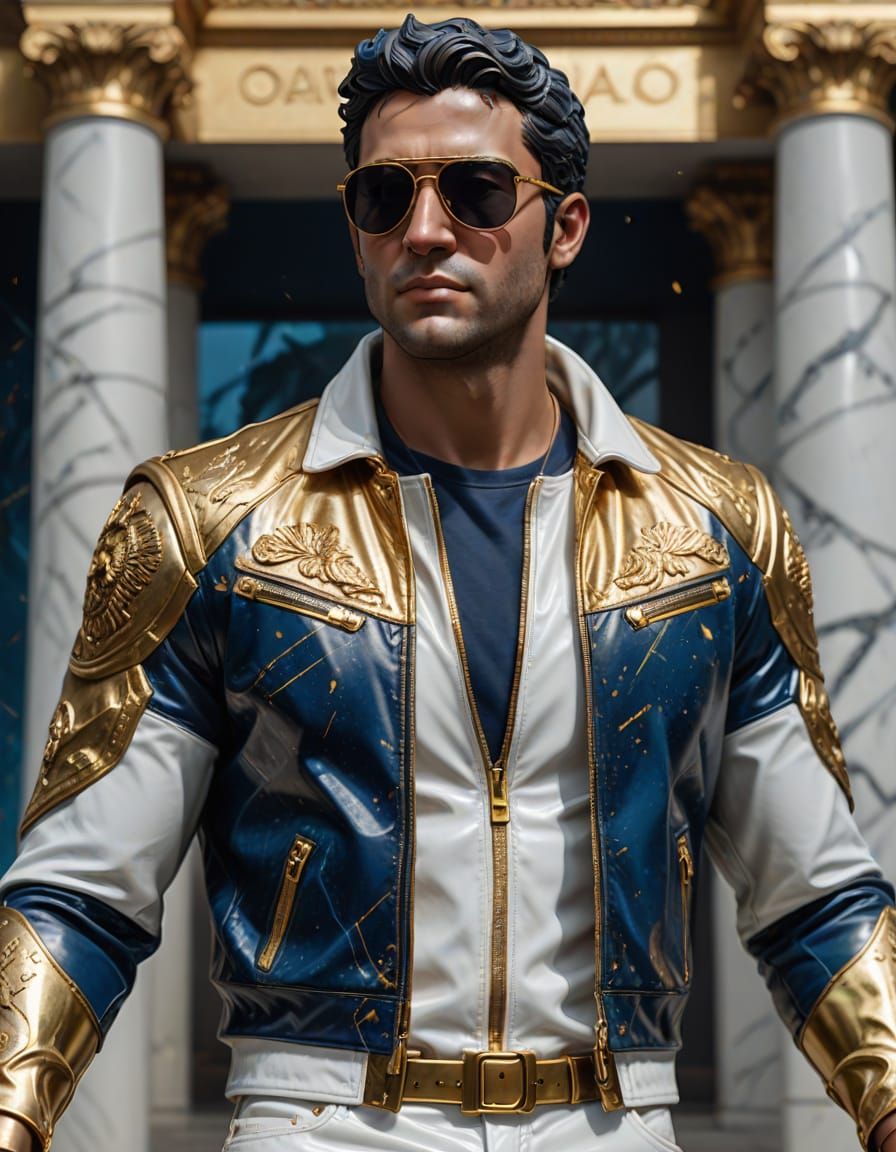 Apollo Statue in Gold Sunglasses: Hyper-Realistic Art