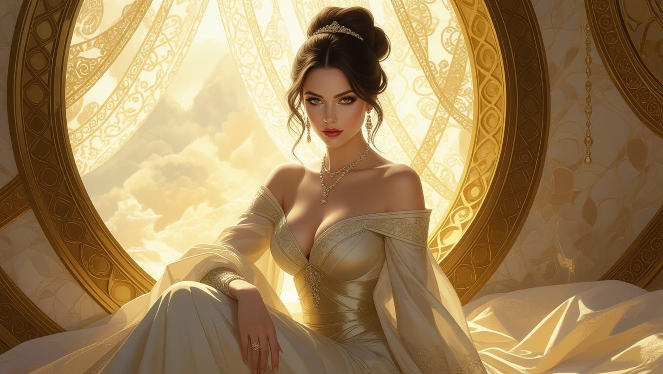 Intoxicating Allure: Elegant Woman in Dreamlike Setting