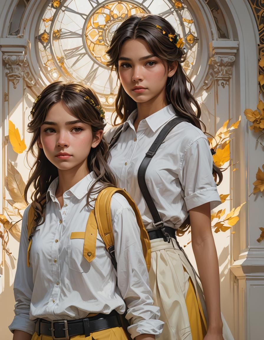 Children Portrait in Style of Alphonse Mucha