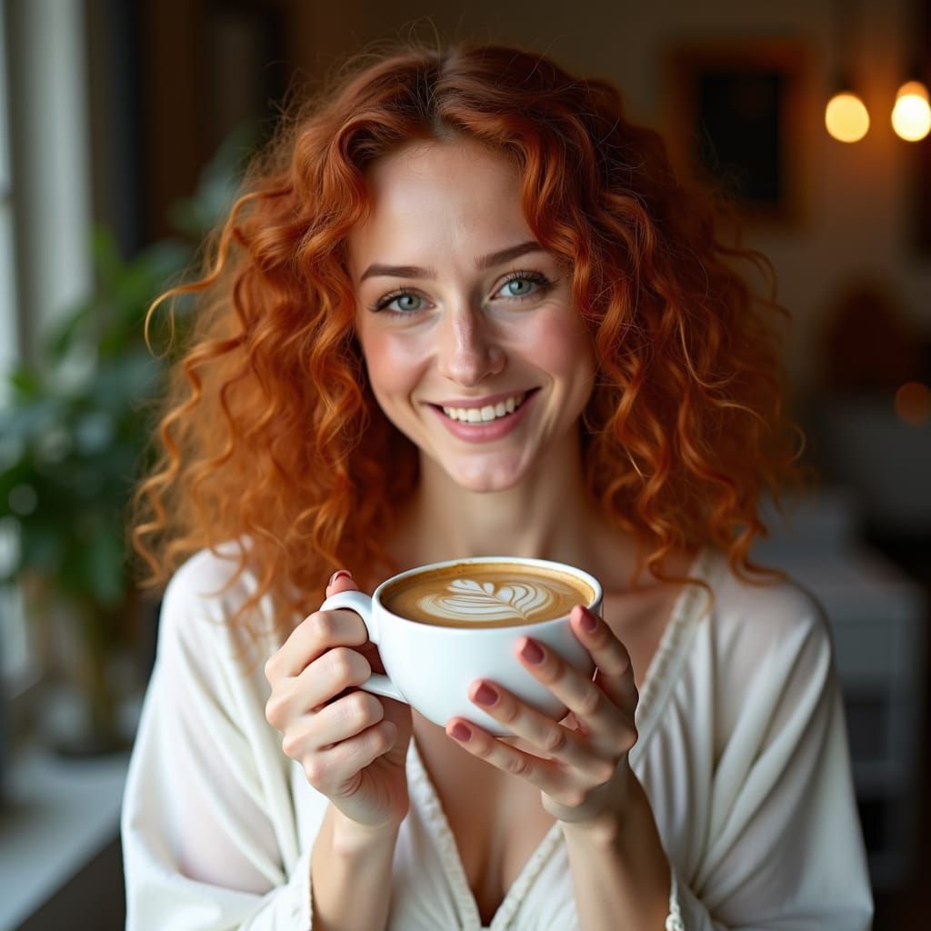Glamorous Woman Offers Cup of Coffee in Warm and Intimate Po...