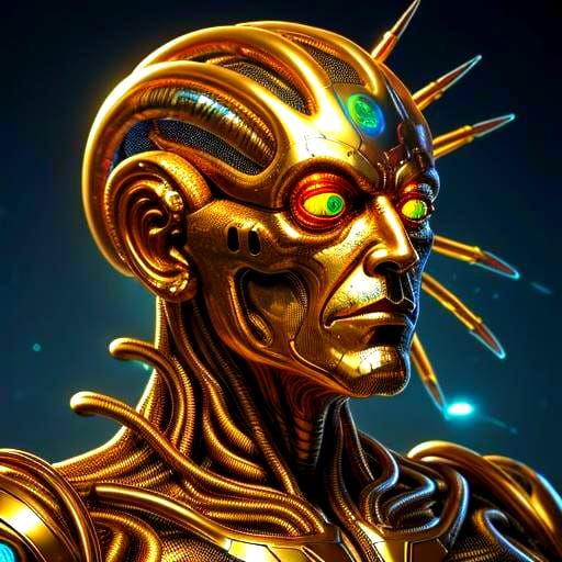 Surreal Metallic Biopunk Man with Giant Brain