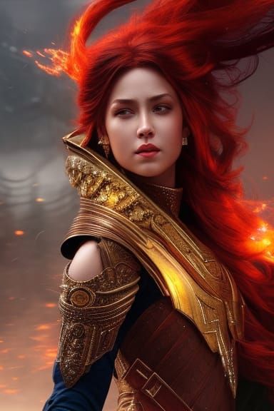 Fiery Goddess Portrait in Rococo Renaissance Style