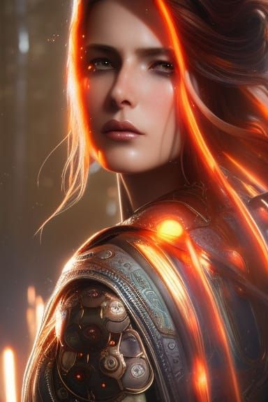 Fiery Goddess Portrait in Rococo Renaissance Style