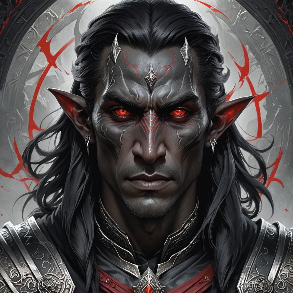 Dunmer Elf Assassin Portrait in Digital Art Style