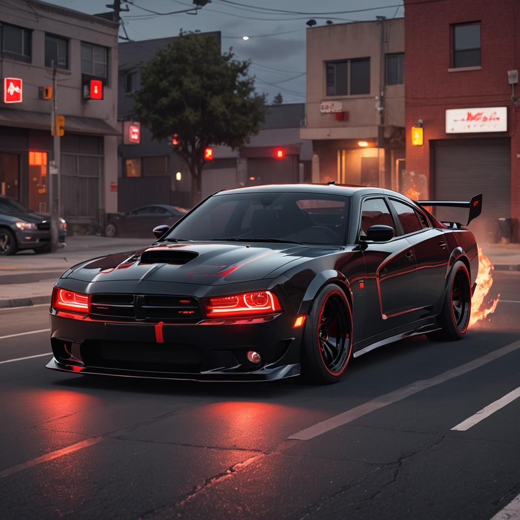 Reaper Car: Black Dodge Charger in Anime Art Style