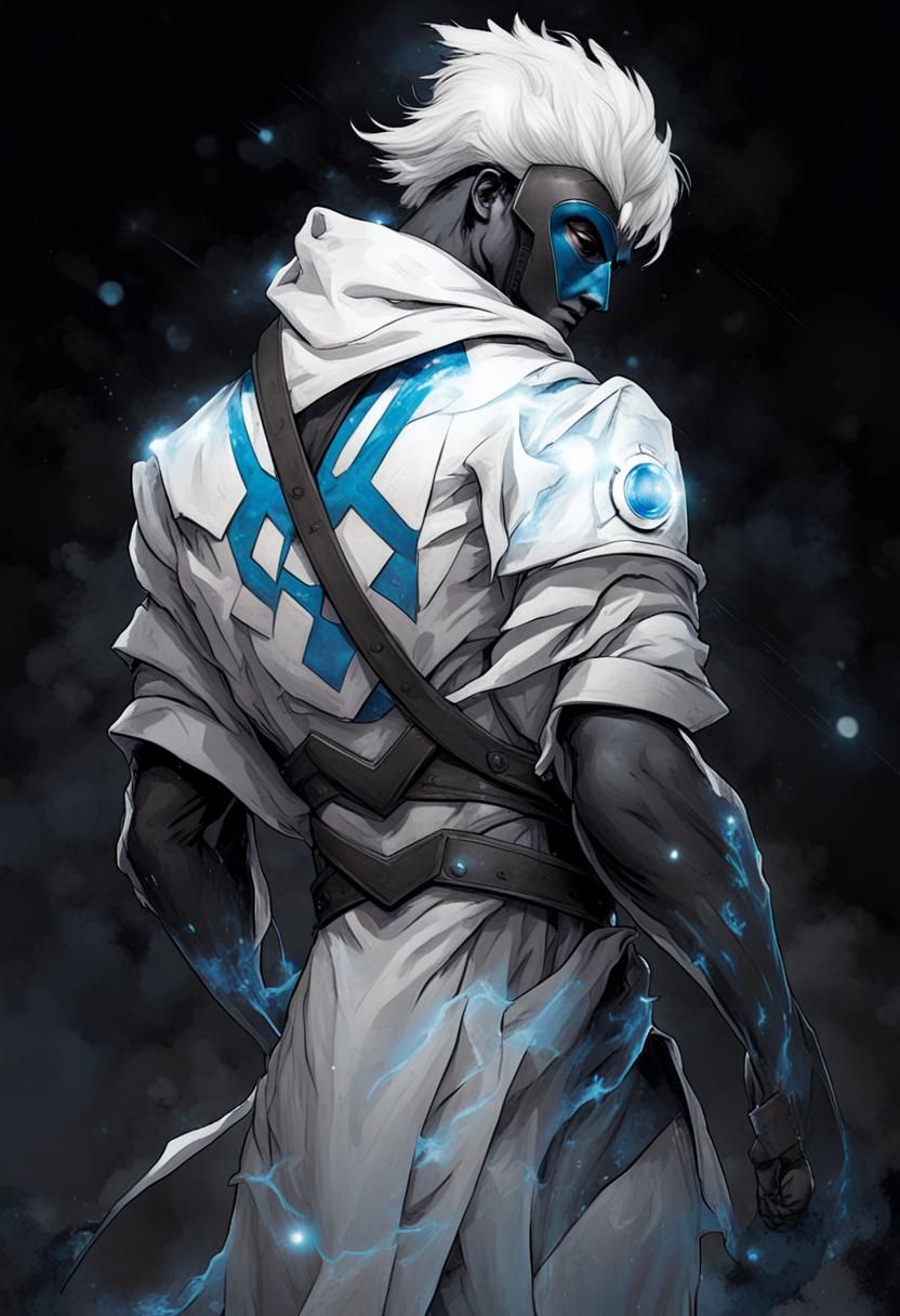 Blue and White Masked Superhero with Psychic Powers