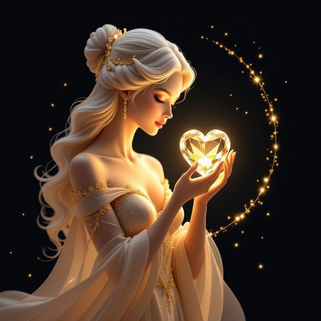 Golden Silhouette Holding Crystal Heart