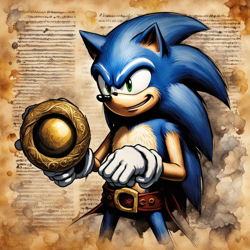 Sonic Holding the One Ring: Horror Illustration