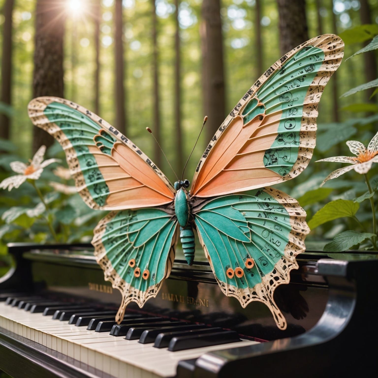 Butterfly with Musical Wings Lands on Forest Piano