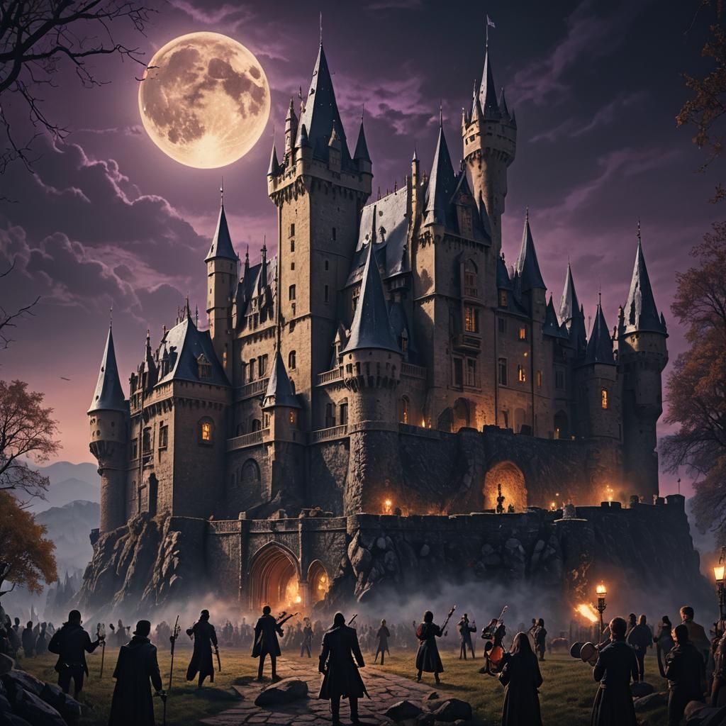 Rock Band Silhouette Performing at Transylvanian Castle