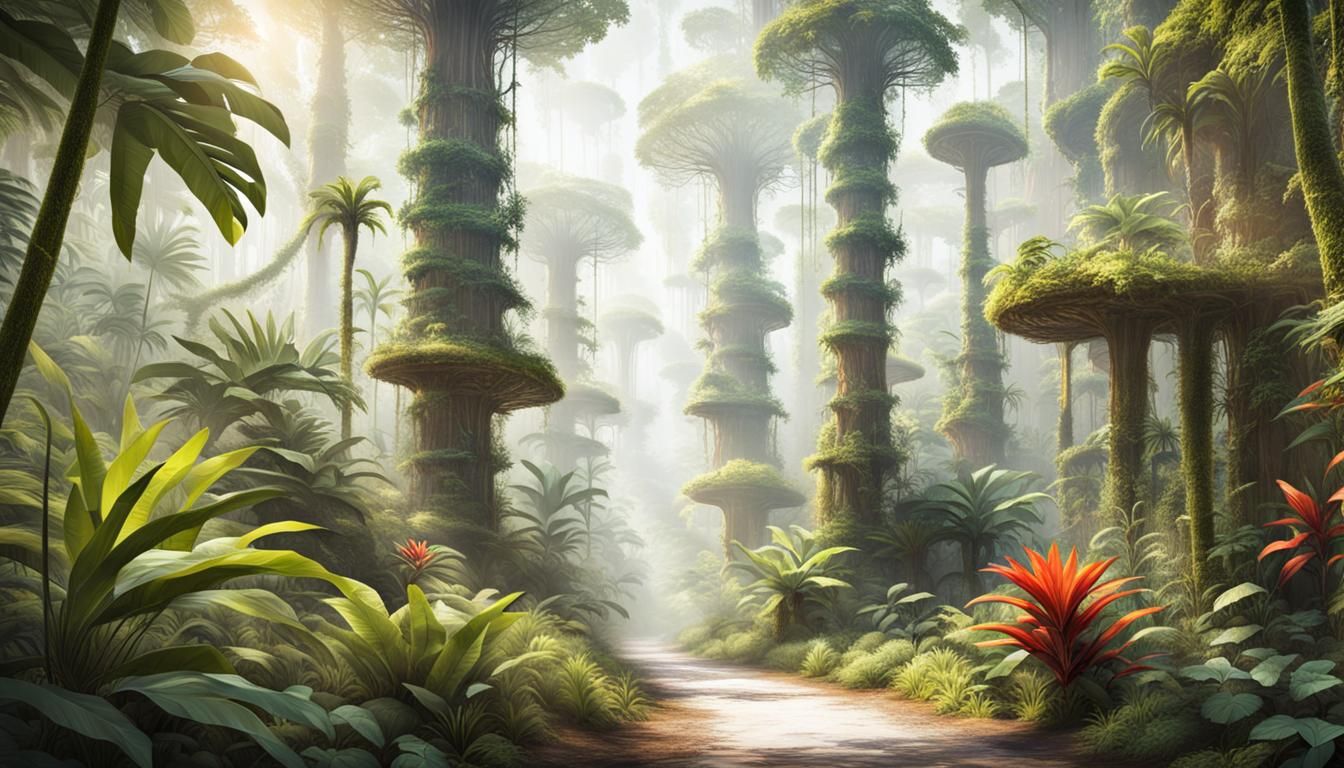 Lush Rainforest Path in Vivid Watercolor Illustration