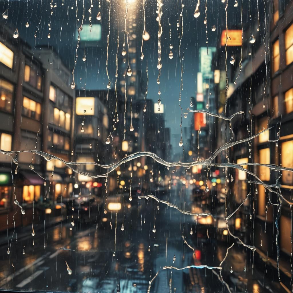 Rain-Kissed Window: Vibrant Cityscape Reflections