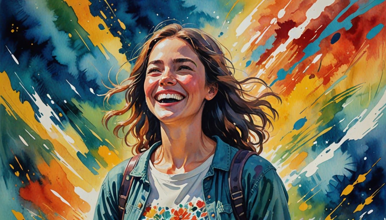 Optimistic Girl Gazing Forward, Gouache and Watercolor Style