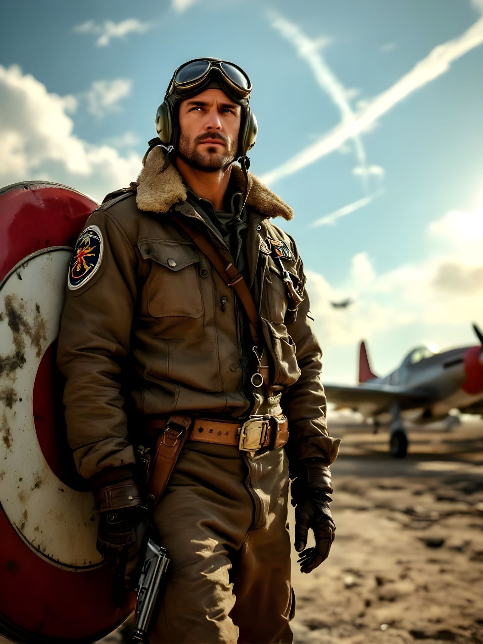WWII Fighter Pilot Stands Tall on War-Torn Airstrip