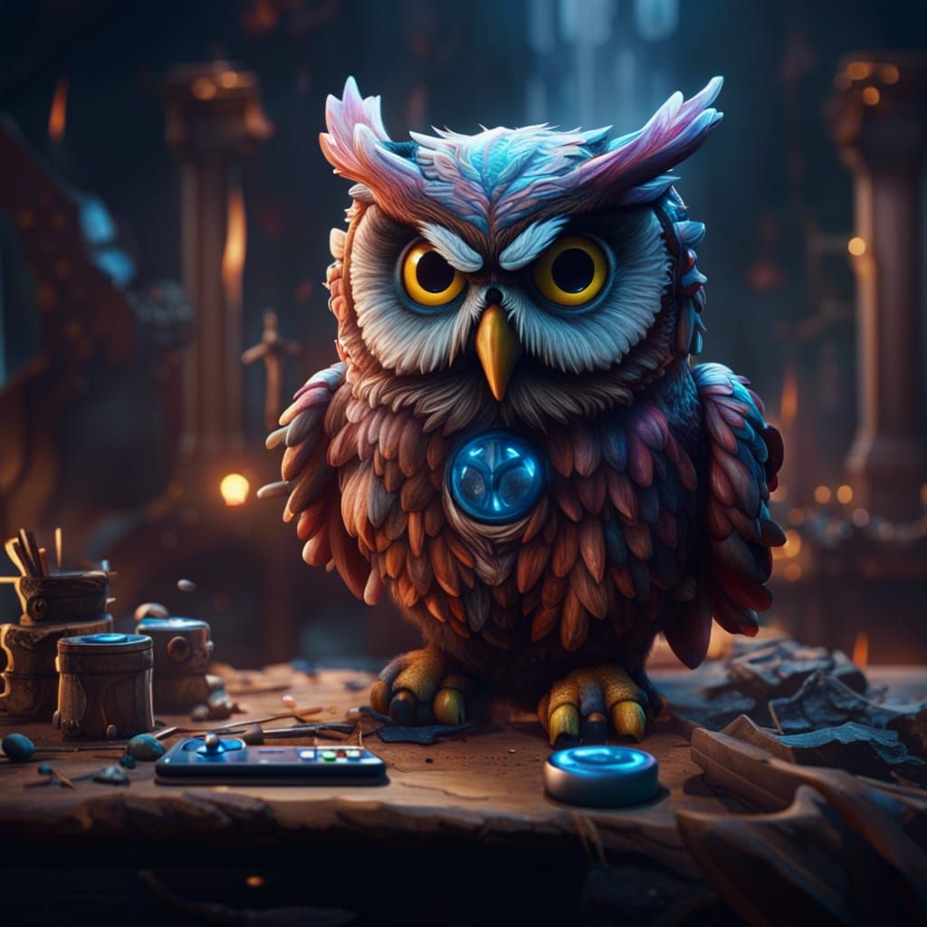 Owl Gamer in Detailed Matte Painting Style