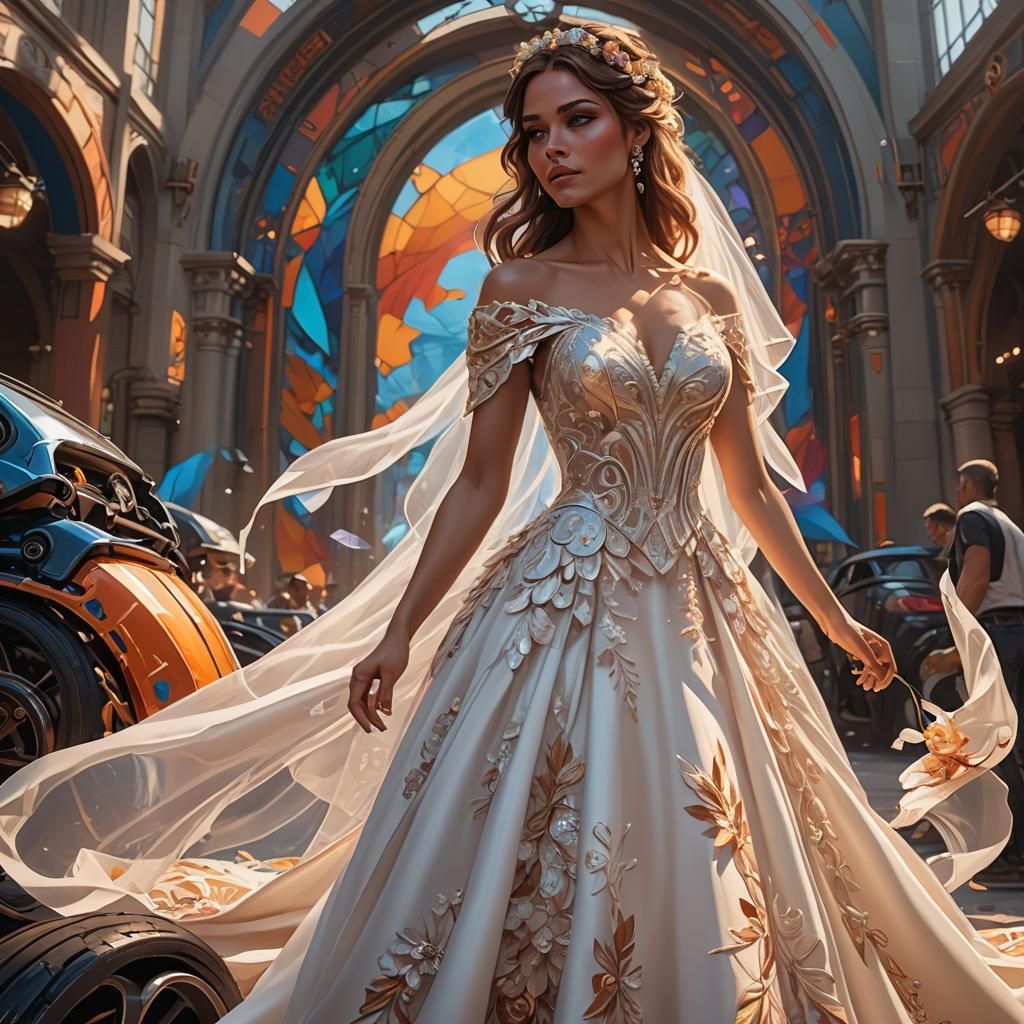Hot Wheel Girl in Wedding Dress Portrait
