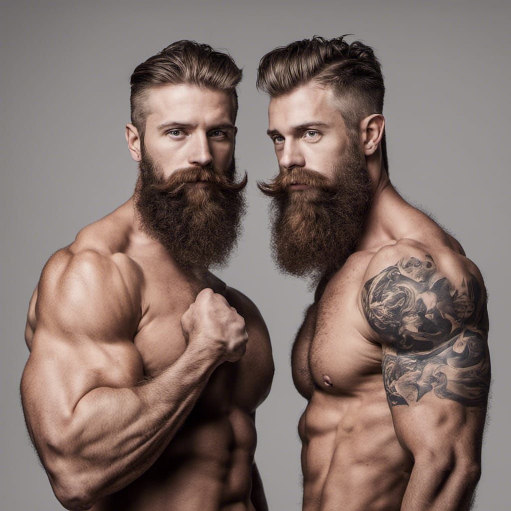 Twins with Beards Displaying Muscles