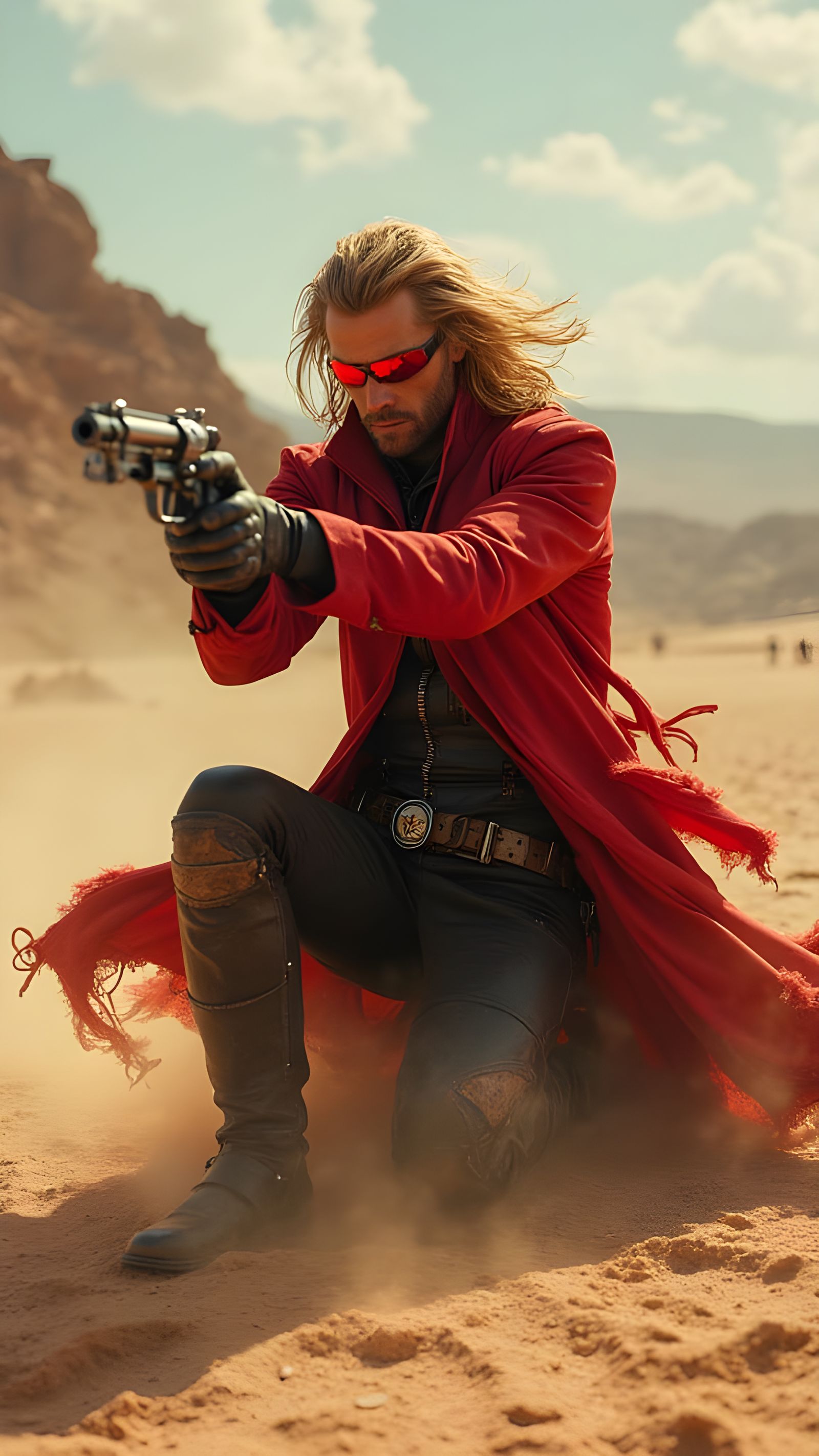 Gunslinger in Windswept Desert Battleground