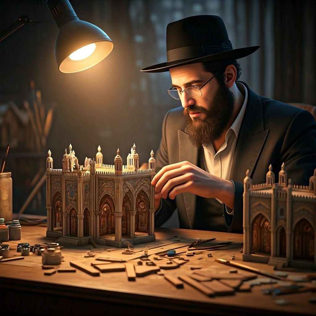 Hasidic Man Crafts Miniature Synagogues