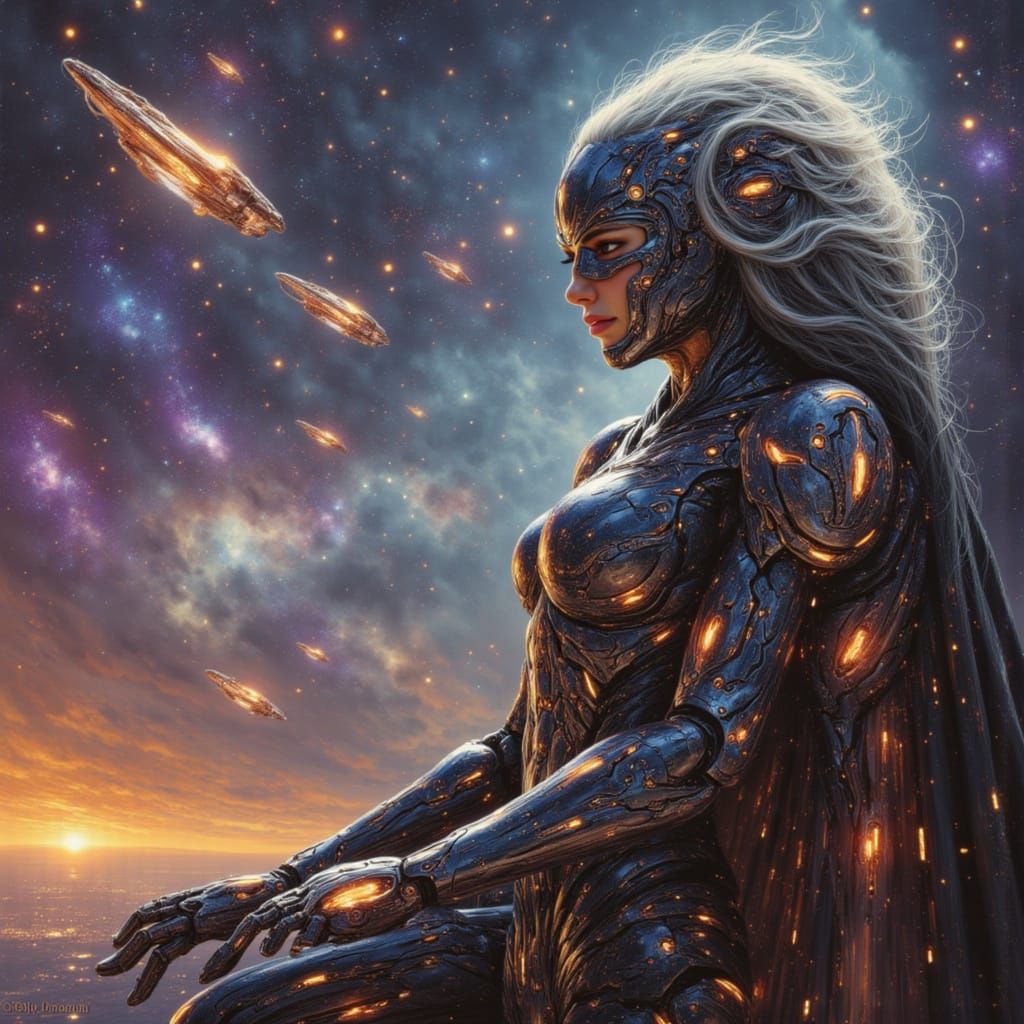 Cyborg Queen Commands Fleet Among Nebulae