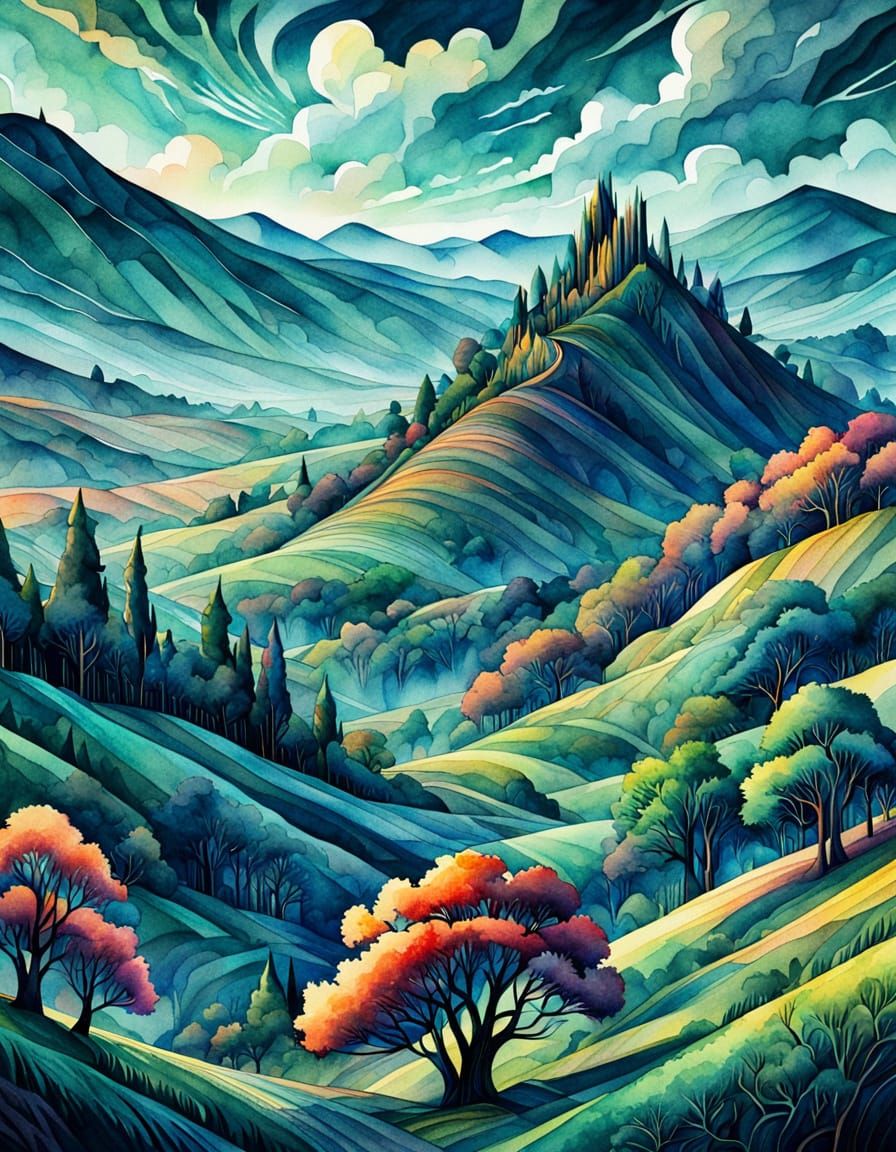 Fantasy Landscape in Watercolor Style