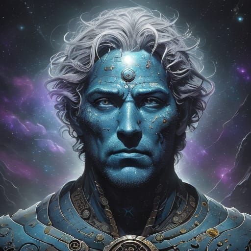 Titan with Galaxy Face in Airbrush Surrealism