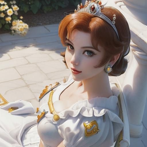 Hyperrealistic Portrait of Princess Daisy in Royal Garden