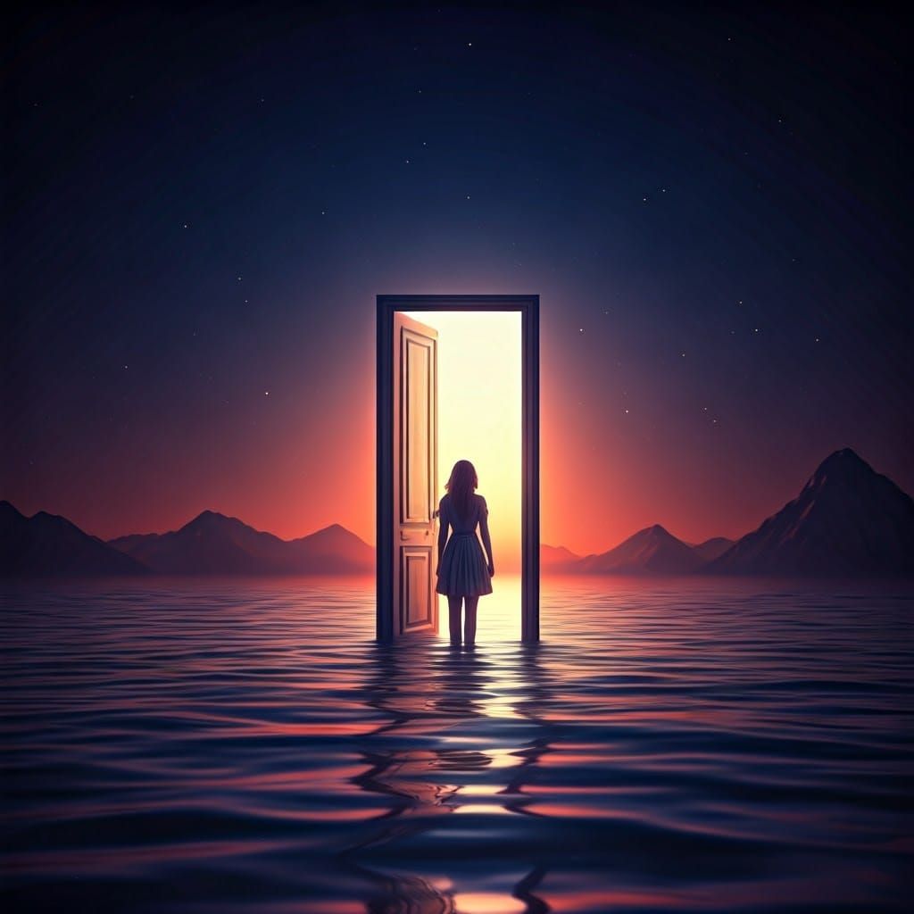Surreal Lake Doorway in Ethereal Digital Style