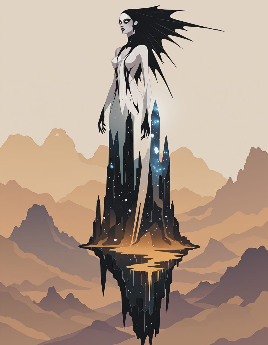 Fairy Queen on Crystalline Precipice Overlooking Nebula