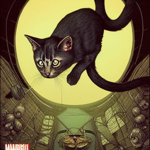 Creepy Cat in Comic Book Style