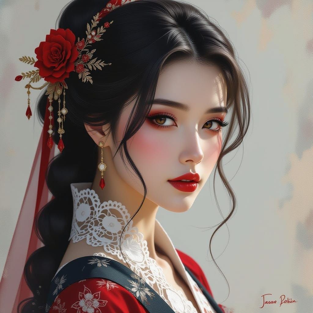 Abstract Woman Portrait with Lace Details