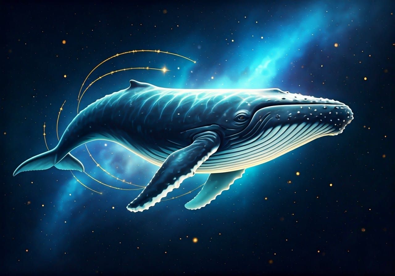Majestic Whale in Cosmic Ocean, with Ethereal Luminescence