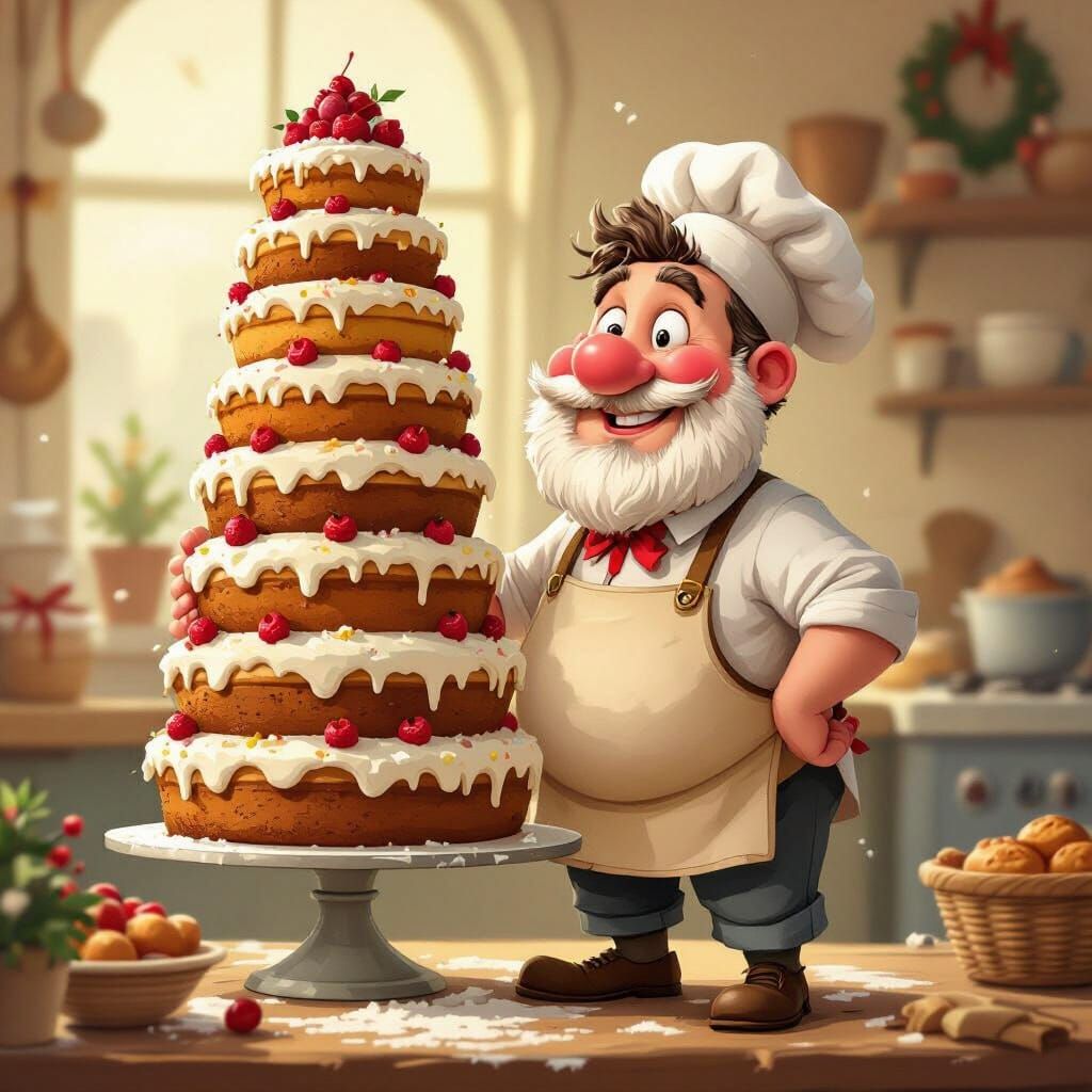 Whimsical Baker Illustration in 90s Comic Style