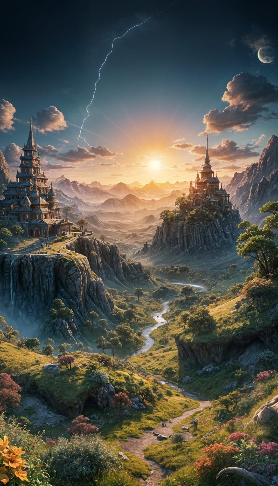 Luminous Fantasy Landscape at Sunrise