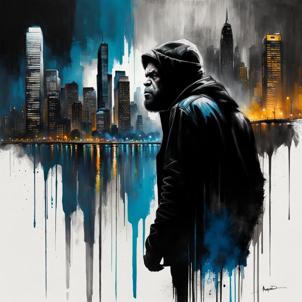 Sasquatch in Cityscape: Stylized Spy Movie Art