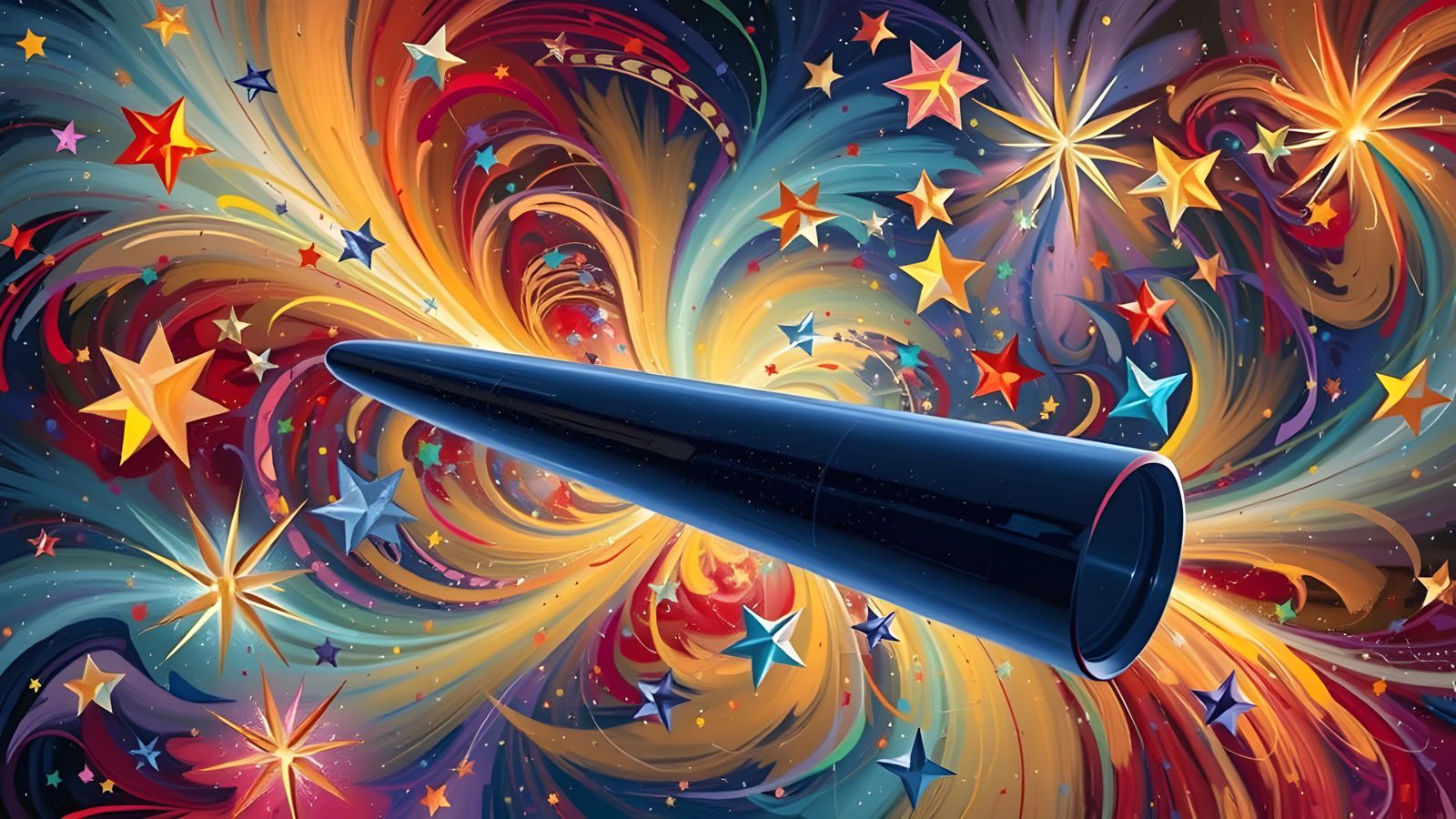 Reflective Cylinder in Abstract Expressionist Vortex