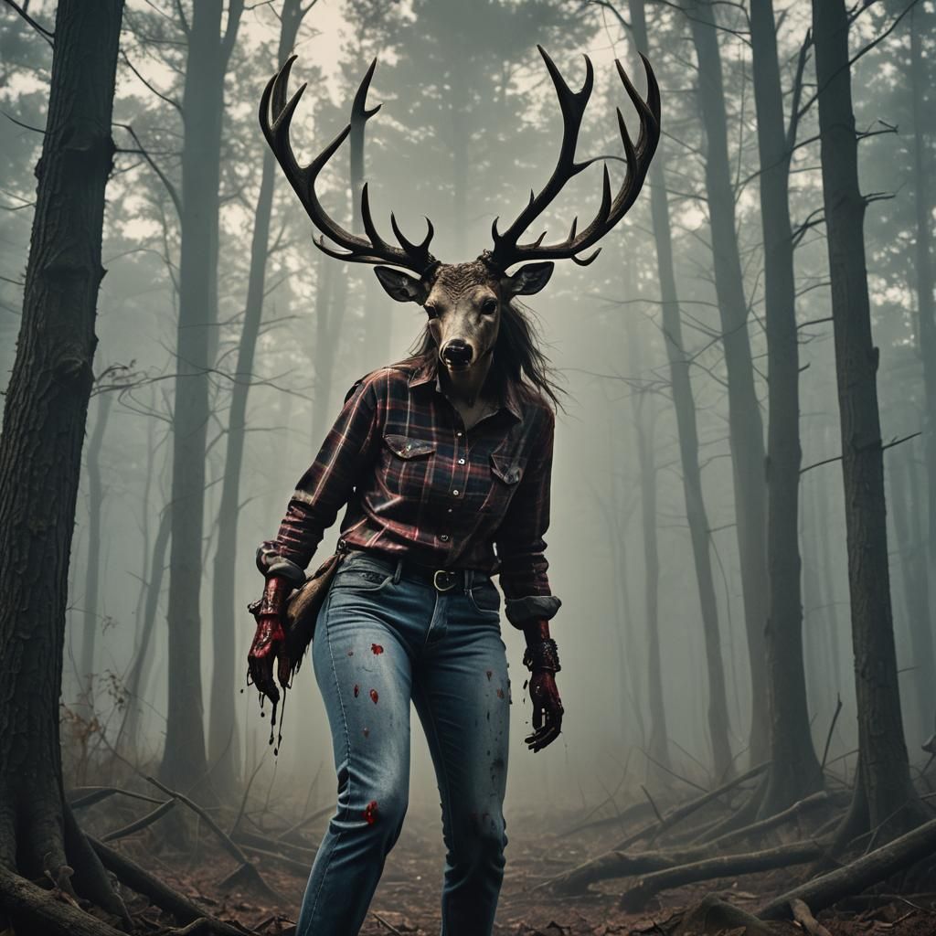 Surreal Headless Woman Throws Deer Head in Woods