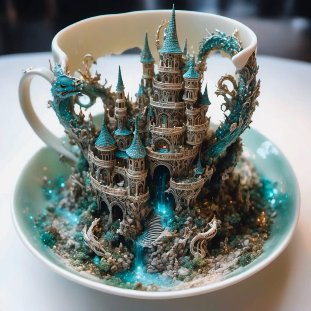 Elven City in Dragon Teacup: Hyperreal Fantasy