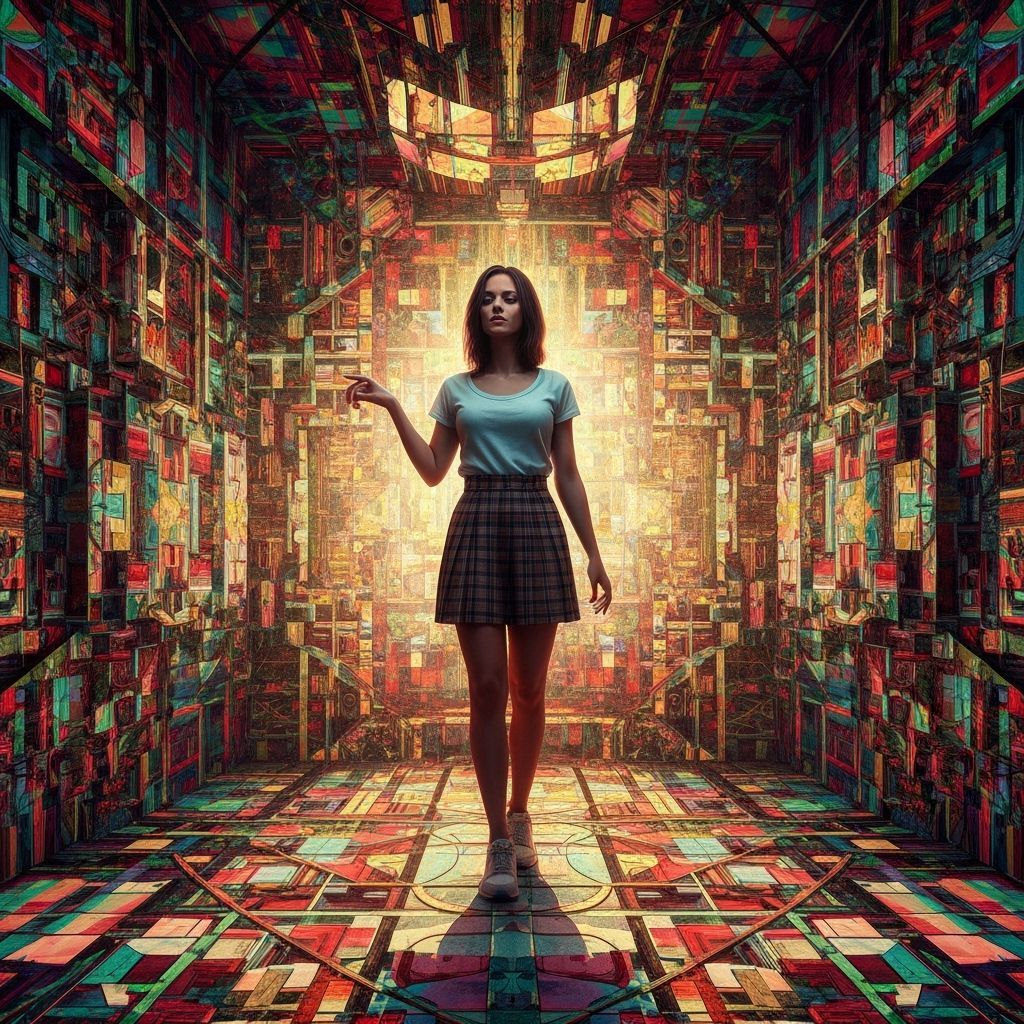 Kaleidoscopic Girl Portrait in Mixed Media Style