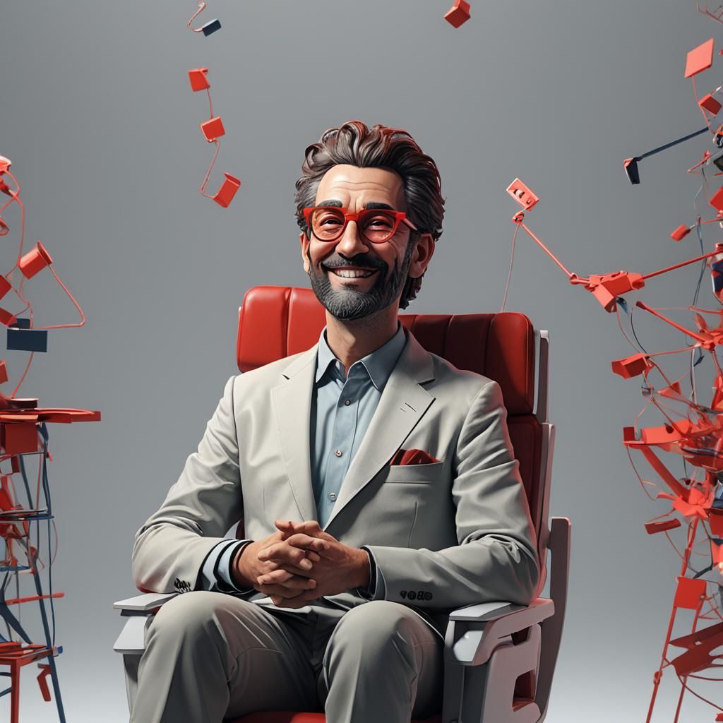 Man in Colorful Chair: 3D Animation Illustration