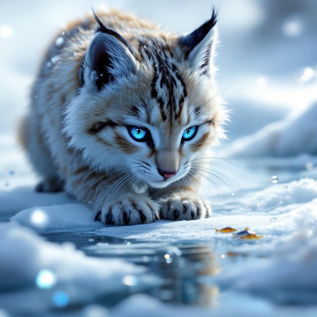 Icy Wildcat Hunting in Frozen Landscape as Digital Art